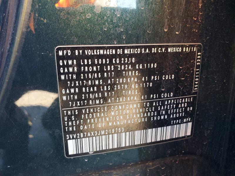 Aukcja sprzedaży 2018 Volkswagen Tiguan, vin: 3VV2B7AX3JM219753, numer aukcji: 62798716
