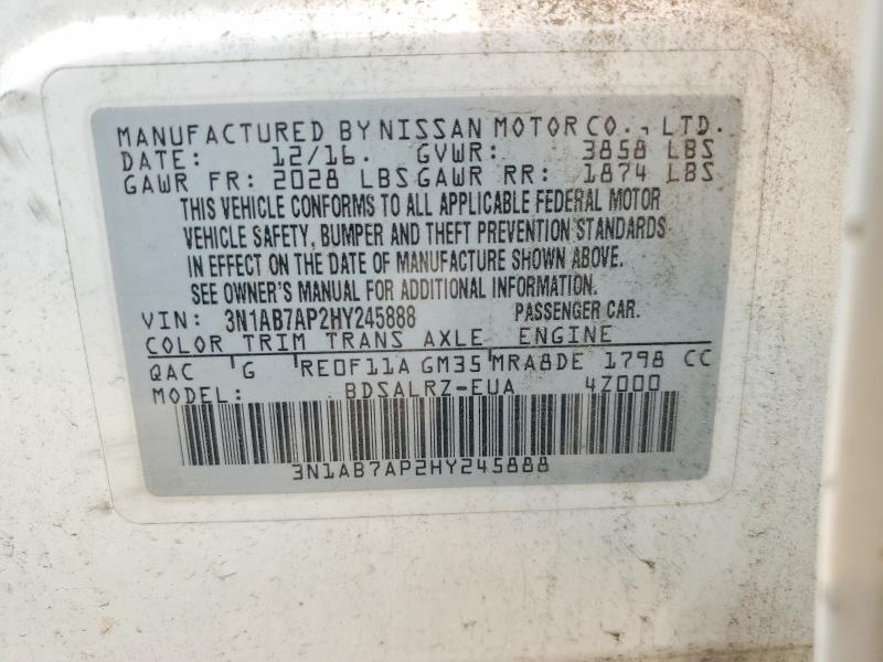 Продажа на аукционе авто 2017 Nissan Sentra, vin: 3N1AB7AP2HY245888, номер лота: 60594736