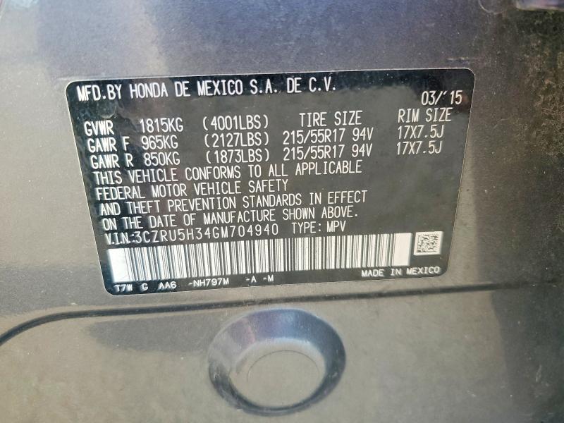 Aukcja sprzedaży 2016 Honda Hr-v, vin: 3CZRU5H34GM704940, numer aukcji: 62427226