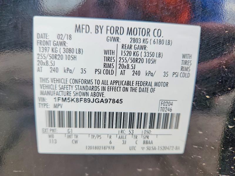 Aukcja sprzedaży 2018 Ford Explorer, vin: 1FM5K8F89JGA97845, numer aukcji: 60068206