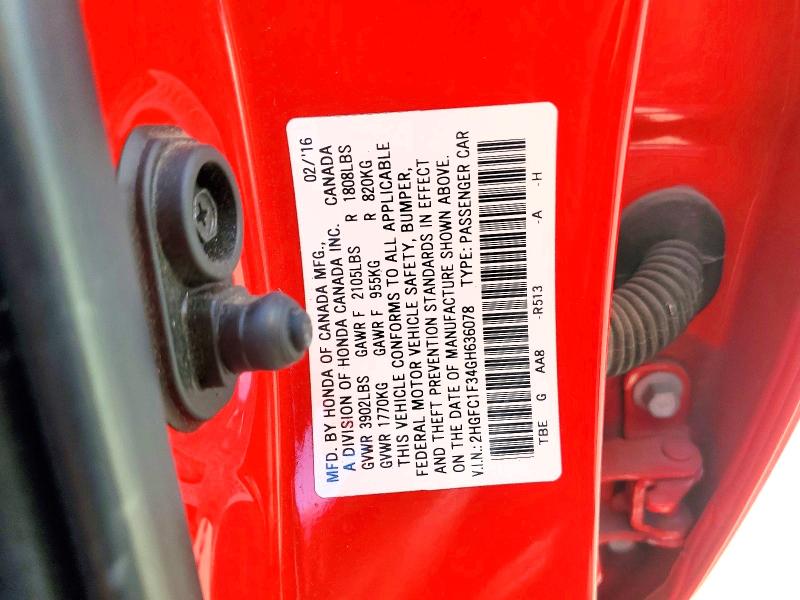 Продаж на аукціоні авто 2016 Honda Civic, vin: 2HGFC1F34GH636078, номер лоту: 60048466