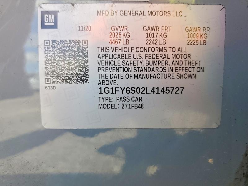 Aukcja sprzedaży 2020 Chevrolet Bolt Ev, vin: 1G1FY6S02L4145727, numer aukcji: 60929956