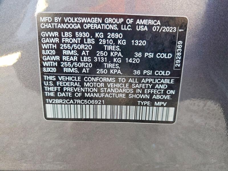 2024 Volkswagen Atlas მანქანა იყიდება აუქციონზე, vin: 1V2BR2CA7RC506921, აუქციონის ნომერი: 60515886