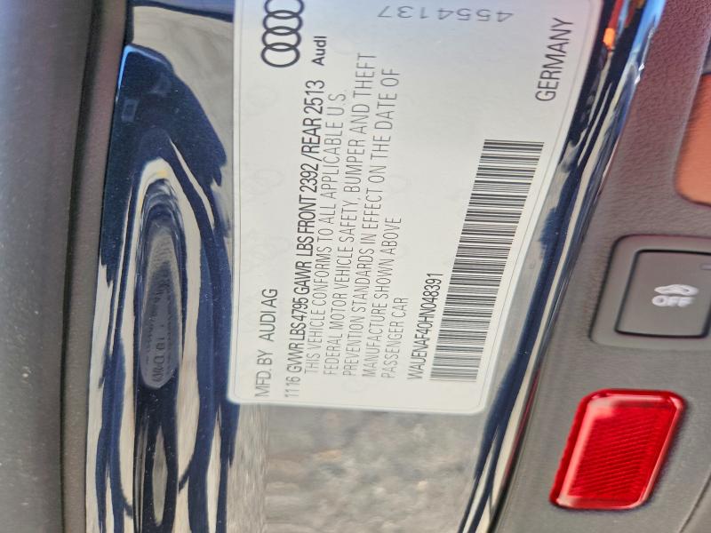 Aukcja sprzedaży 2017 Audi A4, vin: WAUENAF40HN048391, numer aukcji: 62892996