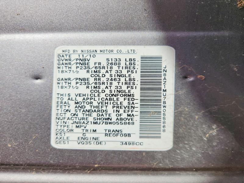 Продажа на аукционе авто 2011 Nissan Murano, vin: JN8AZ1MU7BW055868, номер лота: 61179816