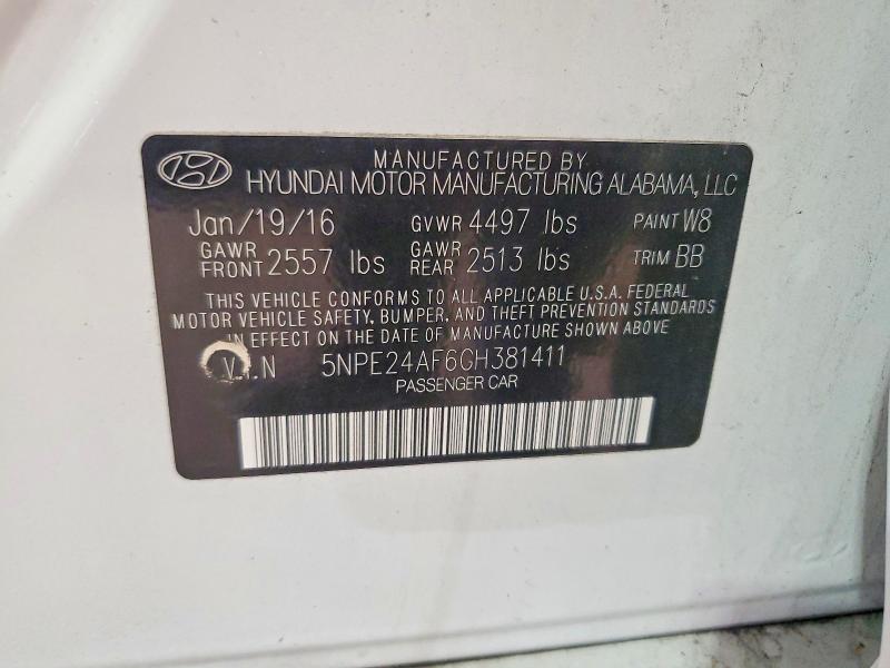 61761506 :رقم المزاد ، 5NPE24AF6GH381411 vin ، 2016 Hyundai Sonata مزاد بيع