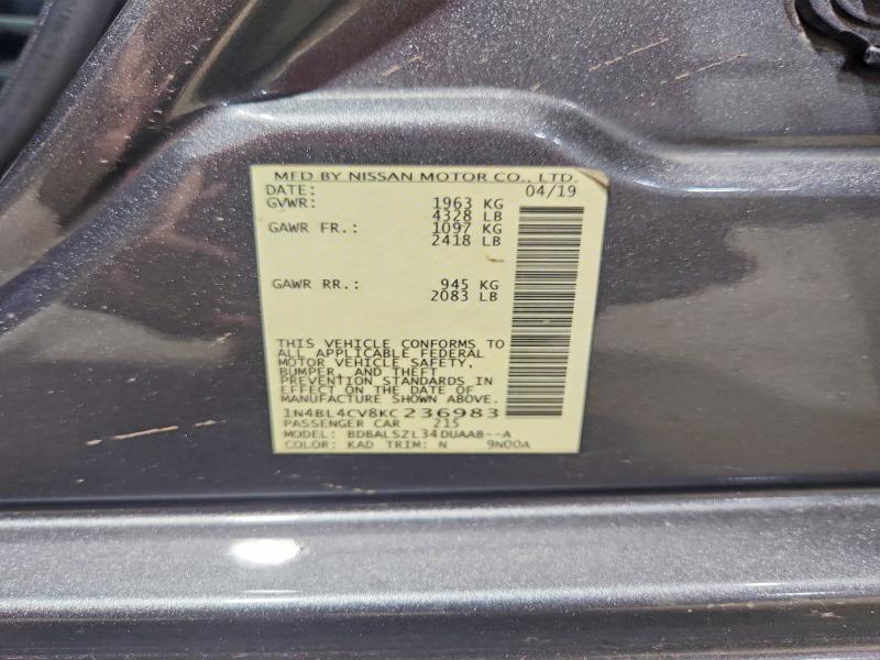 2019 Nissan Altima მანქანა იყიდება აუქციონზე, vin: 1N4BL4CV8KC236983, აუქციონის ნომერი: 60110346