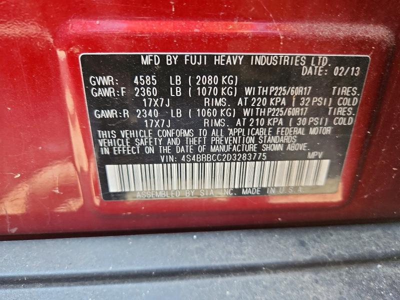 Продажа на аукционе авто 2013 Subaru Outback, vin: 4S4BRBCC2D3283775, номер лота: 60816486