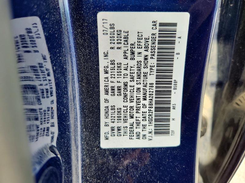 2017 Honda Accord მანქანა იყიდება აუქციონზე, vin: 1HGCR2F88HA262786, აუქციონის ნომერი: 58327986