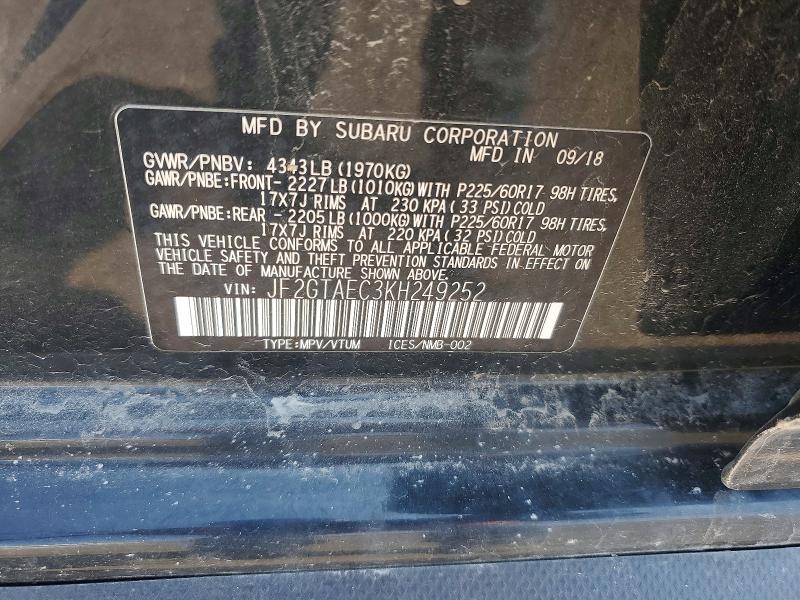 Aukcja sprzedaży 2019 Subaru Crosstrek, vin: JF2GTAEC3KH249252, numer aukcji: 62333086