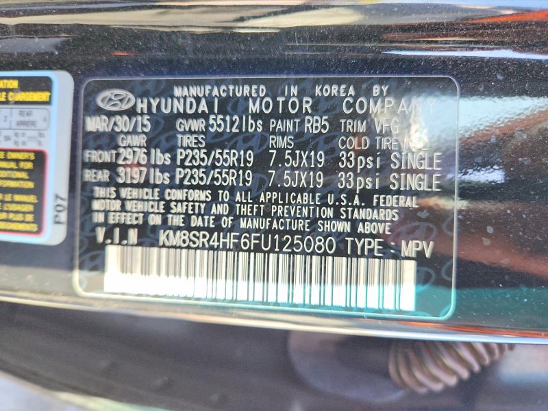 Продаж на аукціоні авто 2015 Hyundai Santa Fe, vin: KM8SR4HF6FU125080, номер лоту: 62839206