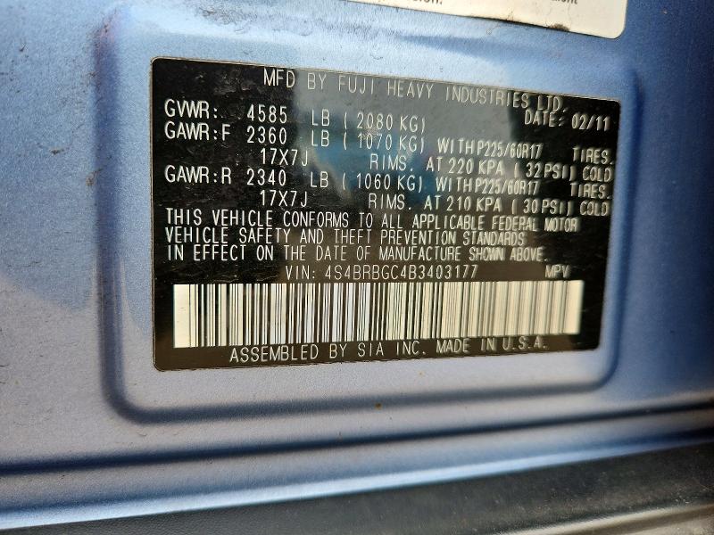 Продажа на аукционе авто 2011 Subaru Outback, vin: 4S4BRBGC4B3403177, номер лота: 61577036