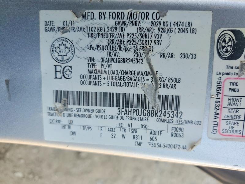 Продажа на аукционе авто 2011 Ford Fusion, vin: 3FAHP0JG8BR245342, номер лота: 62891676