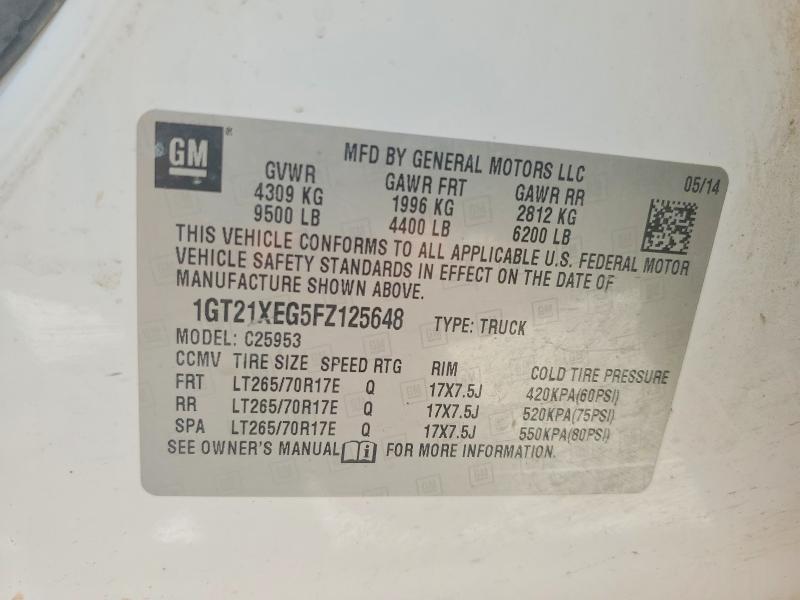 2015 Gmc Sierra მანქანა იყიდება აუქციონზე, vin: 1GT21XEG5FZ125648, აუქციონის ნომერი: 85984795
