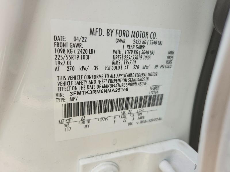 Продаж на аукціоні авто 2022 Ford Mustang Mach-e, vin: 3FMTK3RM6NMA25158, номер лоту: 62959326