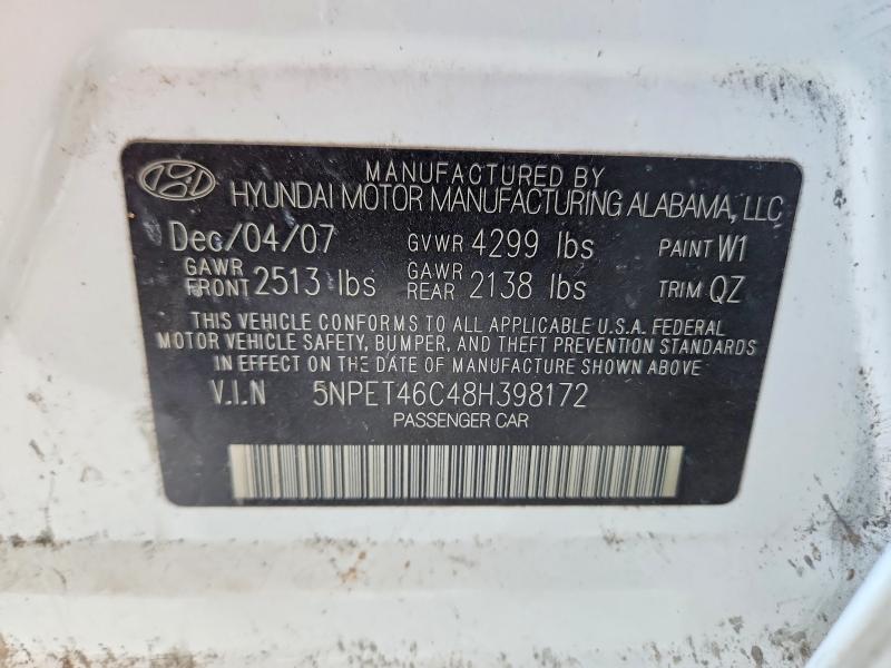 59708546 :رقم المزاد ، 5NPET46C48H398172 vin ، 2008 Hyundai Sonata مزاد بيع