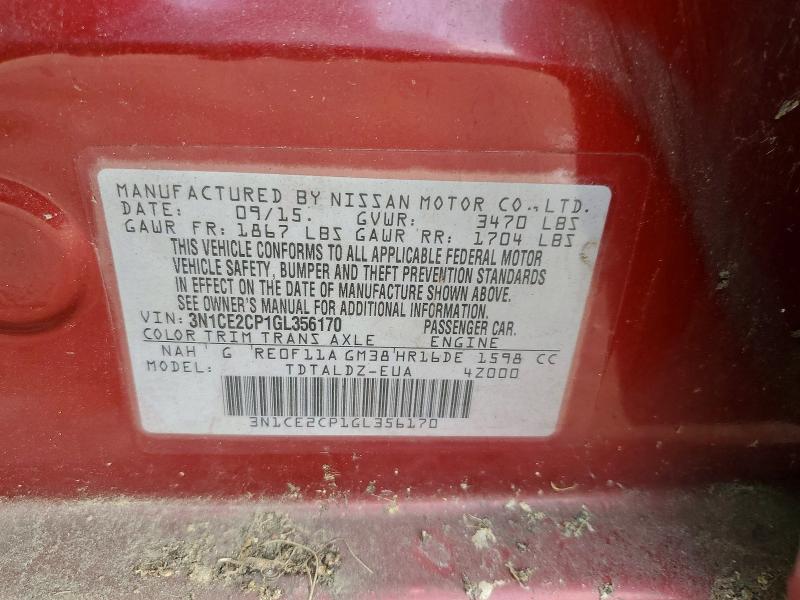 Aukcja sprzedaży 2016 Nissan Versa Note, vin: 3N1CE2CP1GL356170, numer aukcji: 59396576