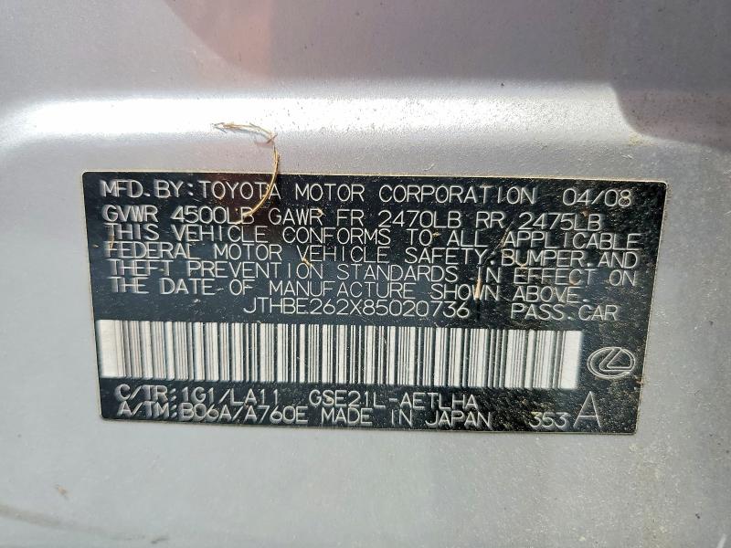 Aukcja sprzedaży 2008 Lexus Is, vin: JTHBE262X85020736, numer aukcji: 60408916