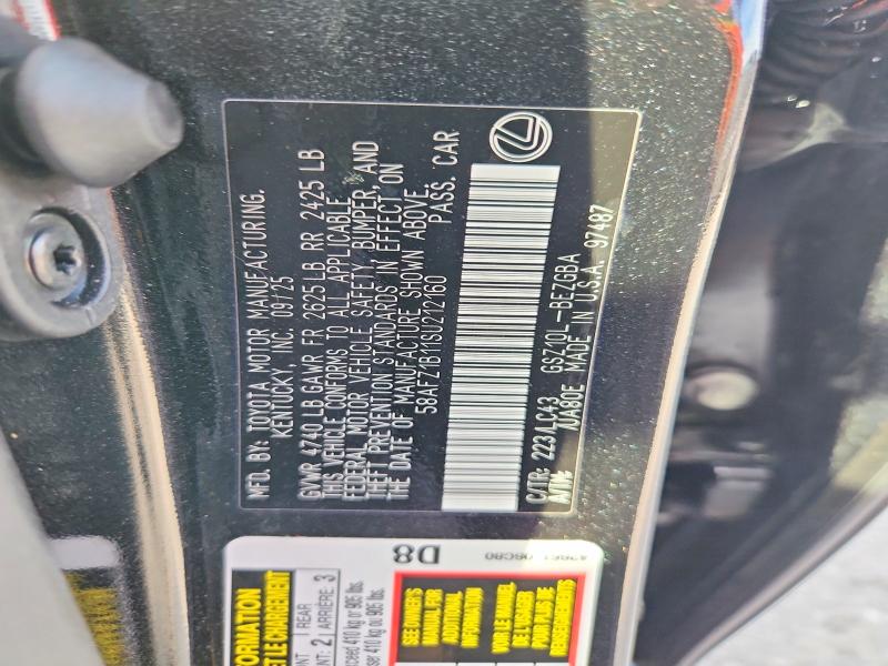 2025 Lexus Es 350 მანქანა იყიდება აუქციონზე, vin: 58AFZ1B11SU212160, აუქციონის ნომერი: 60181346