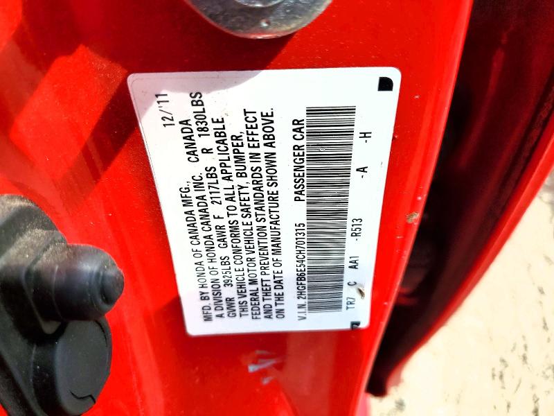 Aukcja sprzedaży 2012 Honda Civic, vin: 2HGFB6E54CH701315, numer aukcji: 60642576
