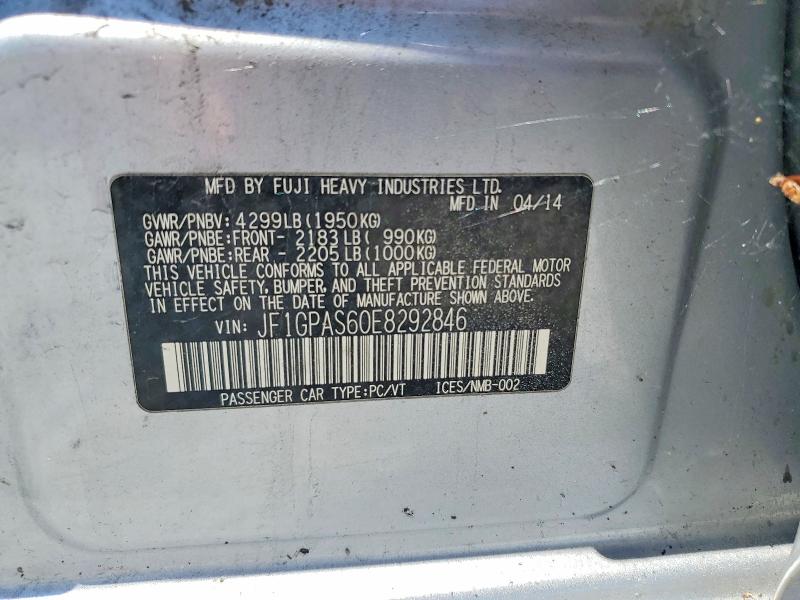Aukcja sprzedaży 2014 Subaru Impreza, vin: JF1GPAS60E8292846, numer aukcji: 61070886