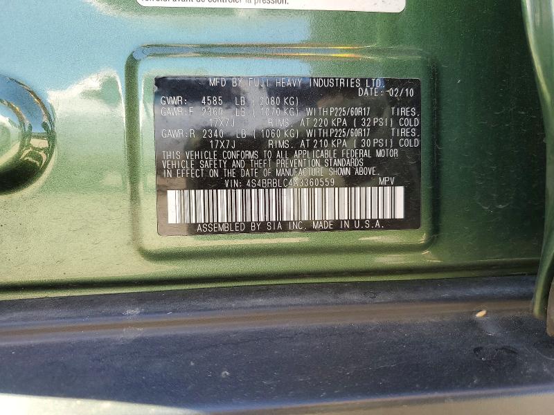 2010 Subaru Outback მანქანა იყიდება აუქციონზე, vin: 4S4BRBLC4A3360559, აუქციონის ნომერი: 62966326