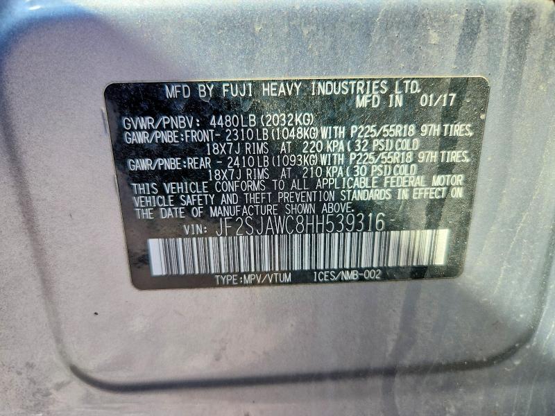 58743406 :رقم المزاد ، JF2SJAWC8HH539316 vin ، 2017 Subaru Forester مزاد بيع