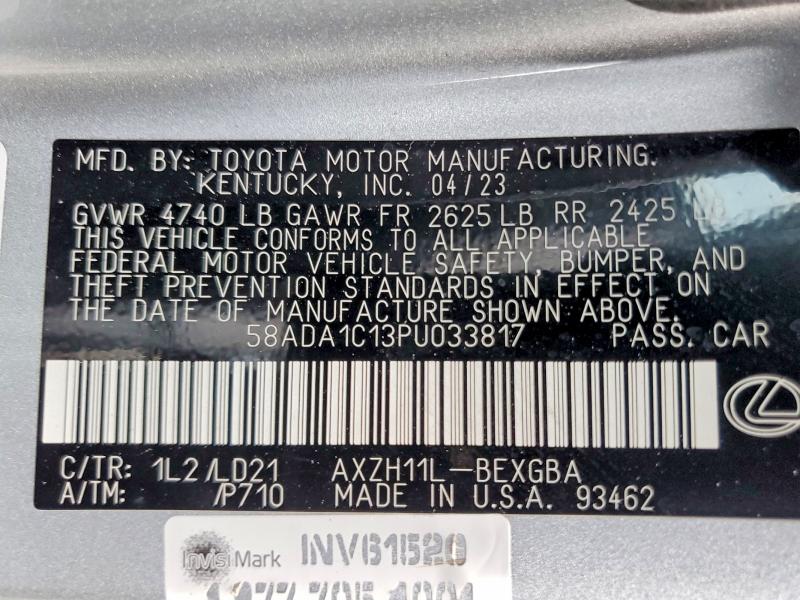 2023 Lexus Es 300h მანქანა იყიდება აუქციონზე, vin: 58ADA1C13PU033817, აუქციონის ნომერი: 61795336