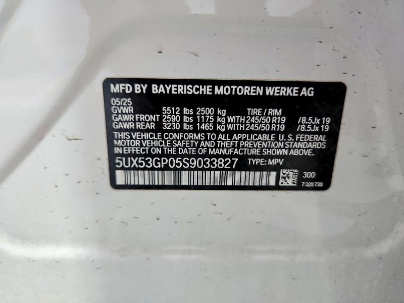 61858206 :رقم المزاد ، 5UX53GP05S9033827 vin ، 2025 Bmw X3 مزاد بيع