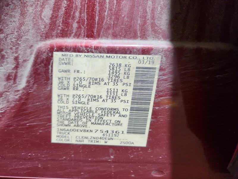 60322346 :رقم المزاد ، 1N6AD0EV8KN754361 vin ، 2019 Nissan Frontier مزاد بيع