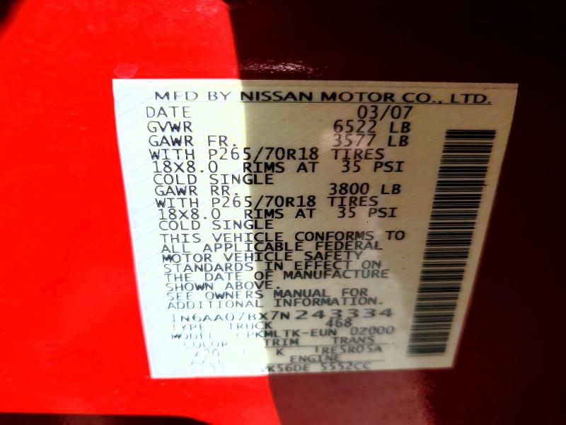Продажа на аукционе авто 2007 Nissan Titan, vin: 1N6AA07BX7N243334, номер лота: 59823186