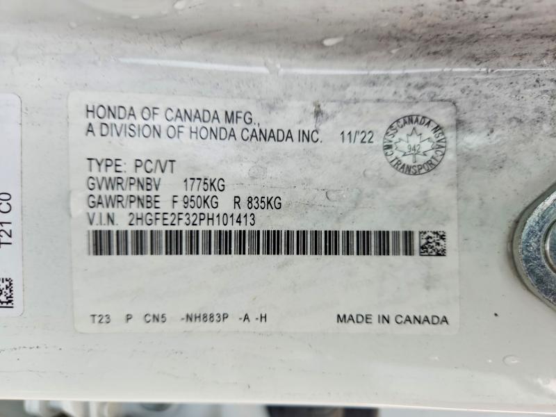 Продажа на аукционе авто 2023 Honda Civic, vin: 2HGFE2F32PH101413, номер лота: 61952746