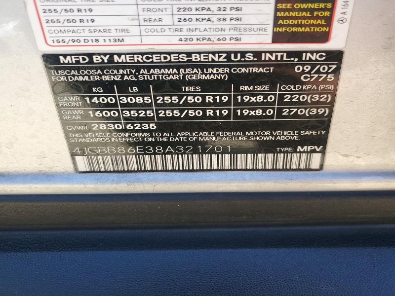 Aukcja sprzedaży 2008 Mercedes-benz Ml, vin: 4JGBB86E38A321701, numer aukcji: 60275366