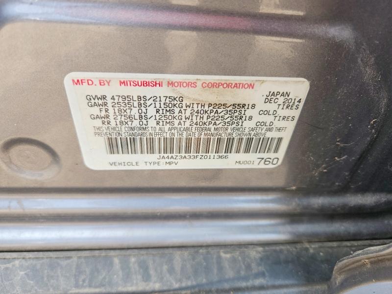 2015 Mitsubishi Outlander მანქანა იყიდება აუქციონზე, vin: JA4AZ3A33FZ011366, აუქციონის ნომერი: 60631516