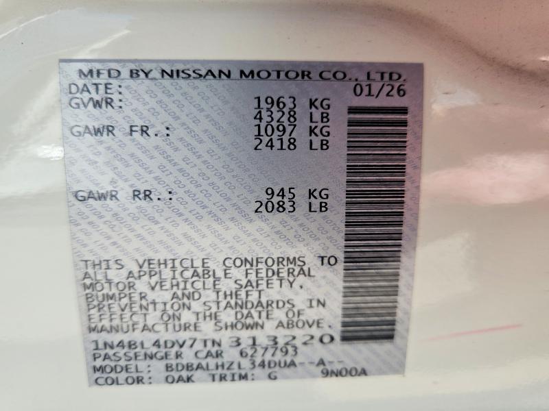Продажа на аукционе авто 2026 Nissan Altima, vin: 1N4BL4DV7TN313220, номер лота: 60483256