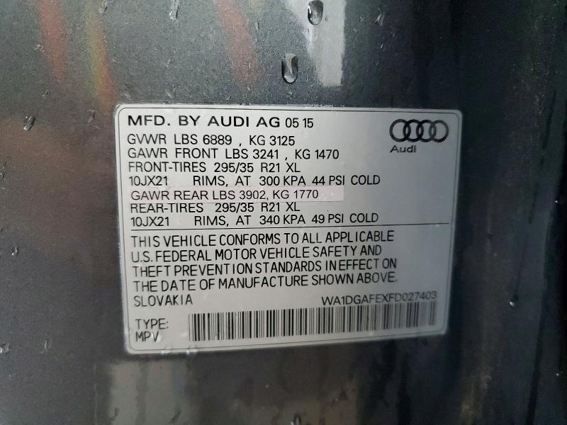 2015 Audi Q7 მანქანა იყიდება აუქციონზე, vin: WA1DGAFEXFD027403, აუქციონის ნომერი: 63169936