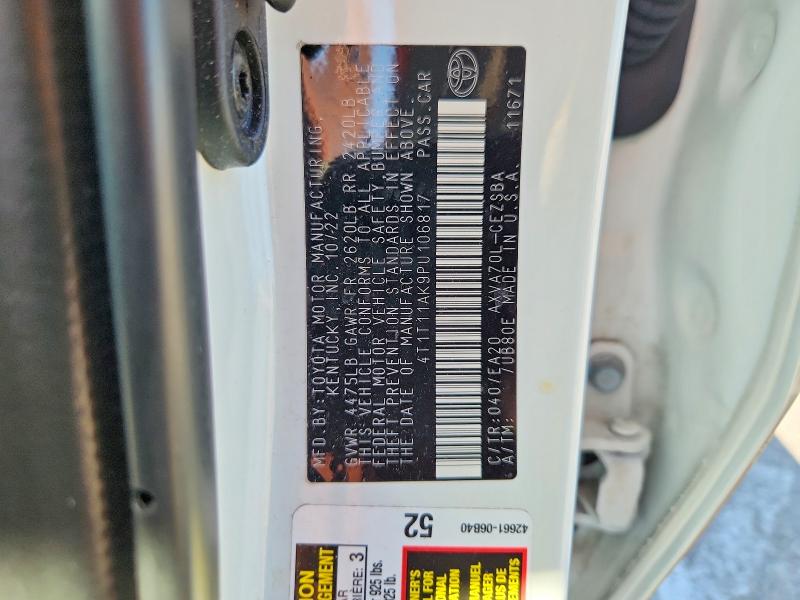 Продаж на аукціоні авто 2023 Toyota Camry, vin: 4T1T11AK9PU106817, номер лоту: 60436776
