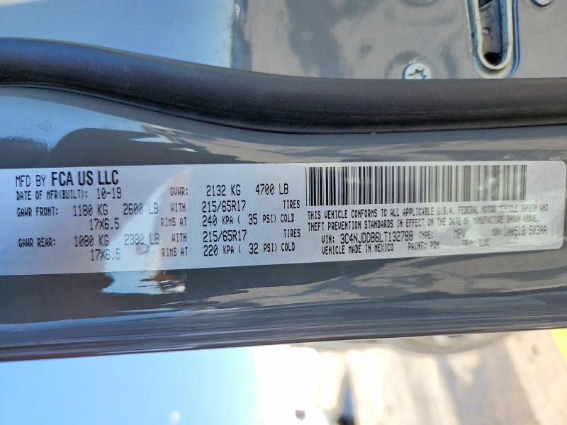 60715526 :رقم المزاد ، 3C4NJDDB6LT132788 vin ، 2020 Jeep Compass مزاد بيع