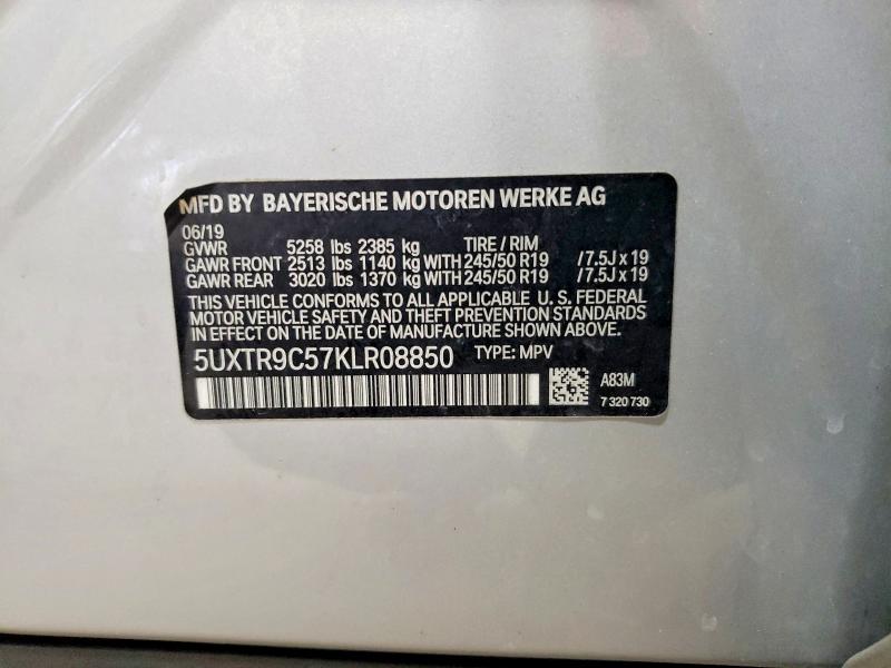 Aukcja sprzedaży 2019 Bmw X3, vin: 5UXTR9C57KLR08850, numer aukcji: 62356636