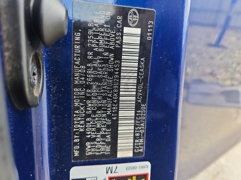2009 Toyota Camry მანქანა იყიდება აუქციონზე, vin: 4T1BE46K89U294453, აუქციონის ნომერი: 60765306