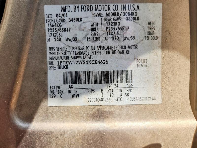 Aukcja sprzedaży 2004 Ford F150, vin: 1FTRW12W24KC84626, numer aukcji: 60674056