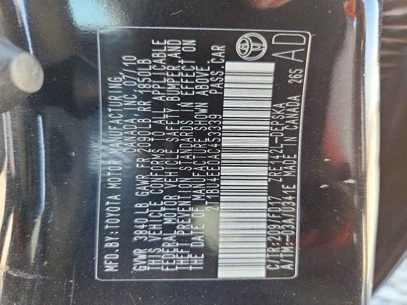 Aukcja sprzedaży 2010 Toyota Corolla, vin: 2T1BU4EE0AC453339, numer aukcji: 62829976