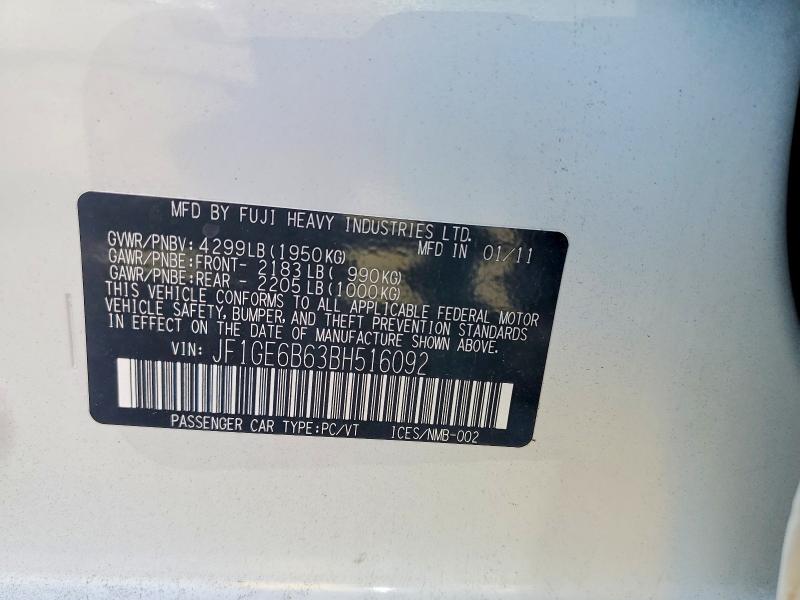 Aukcja sprzedaży 2011 Subaru Impreza, vin: JF1GE6B63BH516092, numer aukcji: 61245186