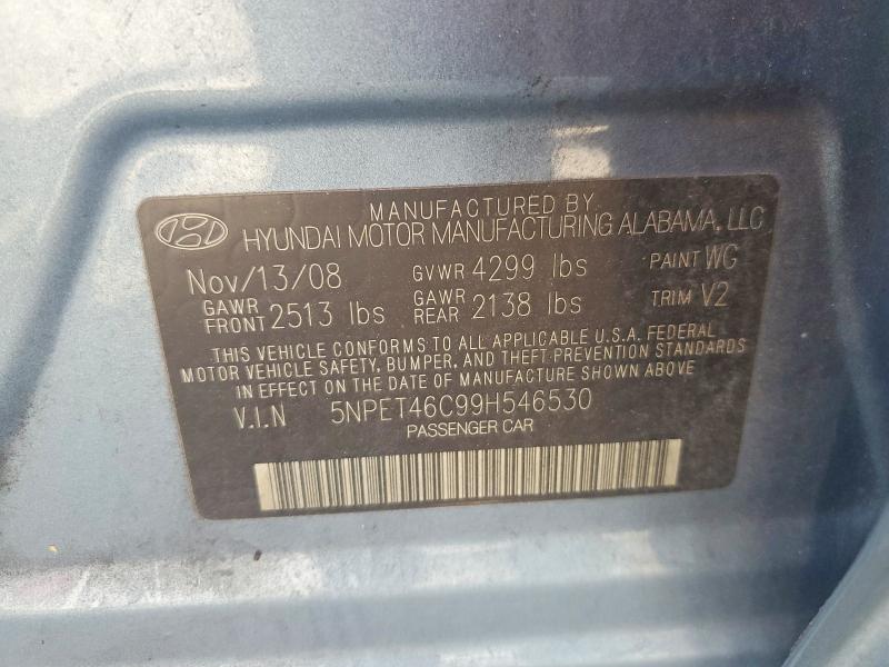 2009 Hyundai Sonata მანქანა იყიდება აუქციონზე, vin: 5NPET46C99H546530, აუქციონის ნომერი: 61872486