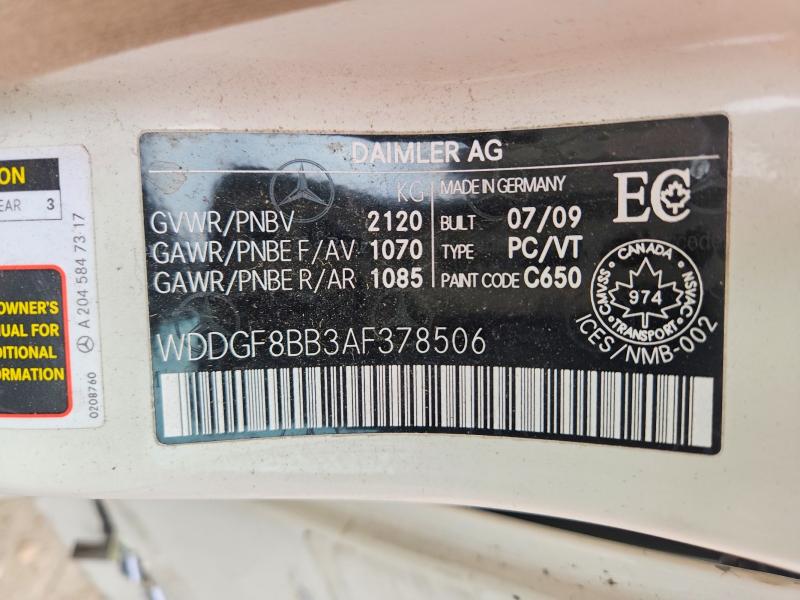 2010 Mercedes-benz C მანქანა იყიდება აუქციონზე, vin: WDDGF8BB3AF378506, აუქციონის ნომერი: 62859626