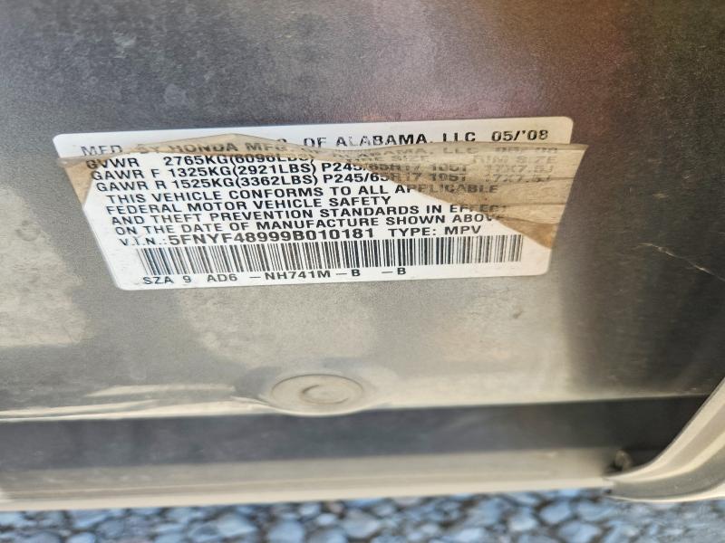 2009 Honda Pilot მანქანა იყიდება აუქციონზე, vin: 5FNYF48999B010181, აუქციონის ნომერი: 60693866