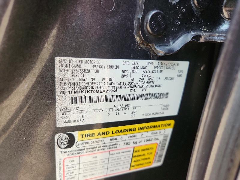2021 Ford Expedition მანქანა იყიდება აუქციონზე, vin: 1FMJK1KT0MEA25965, აუქციონის ნომერი: 62701536