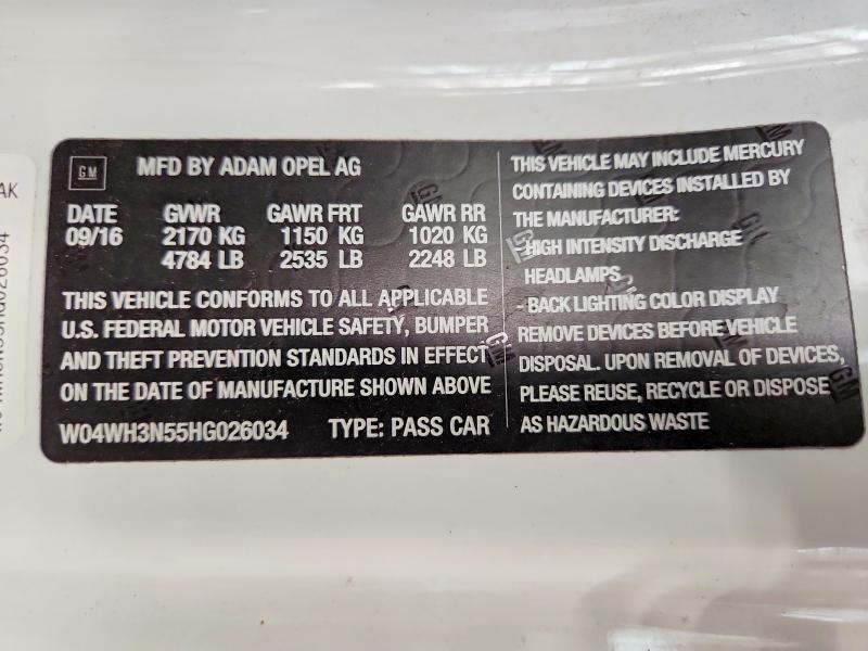60395996 :رقم المزاد ، W04WH3N55HG026034 vin ، 2017 Buick Cascada مزاد بيع
