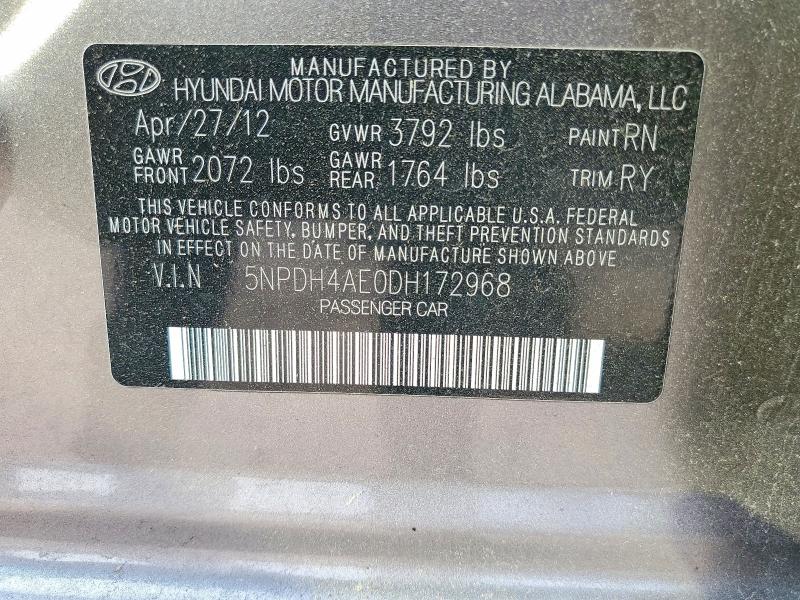 Продажа на аукционе авто 2013 Hyundai Elantra, vin: 5NPDH4AE0DH172968, номер лота: 61488356