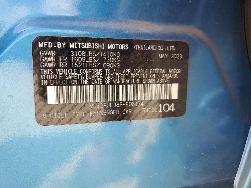 2023 Mitsubishi Mirage მანქანა იყიდება აუქციონზე, vin: ML32FUFJ8PHF06174, აუქციონის ნომერი: 60188806